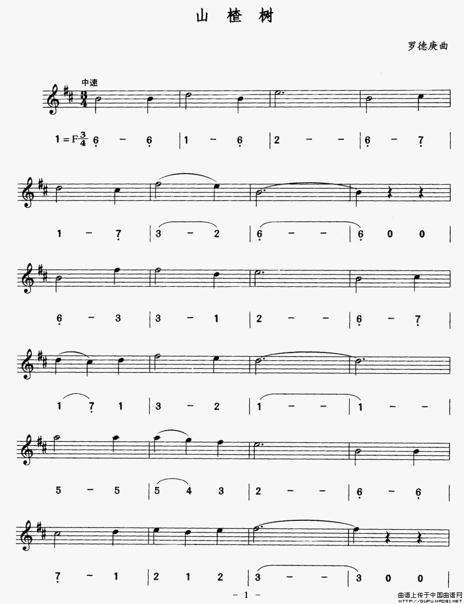 山楂树（线、简谱混排版）