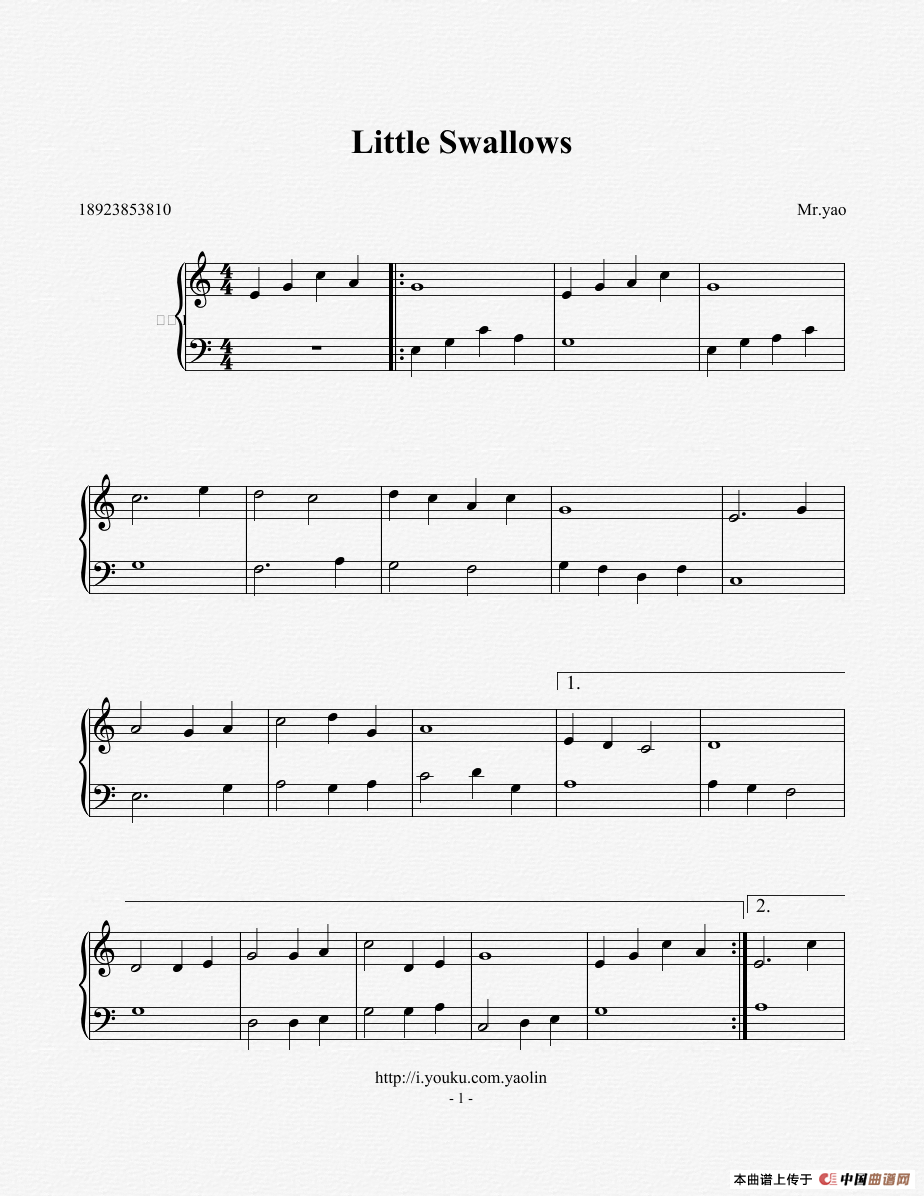 小燕子（简易钢琴曲、姚琳编配版）