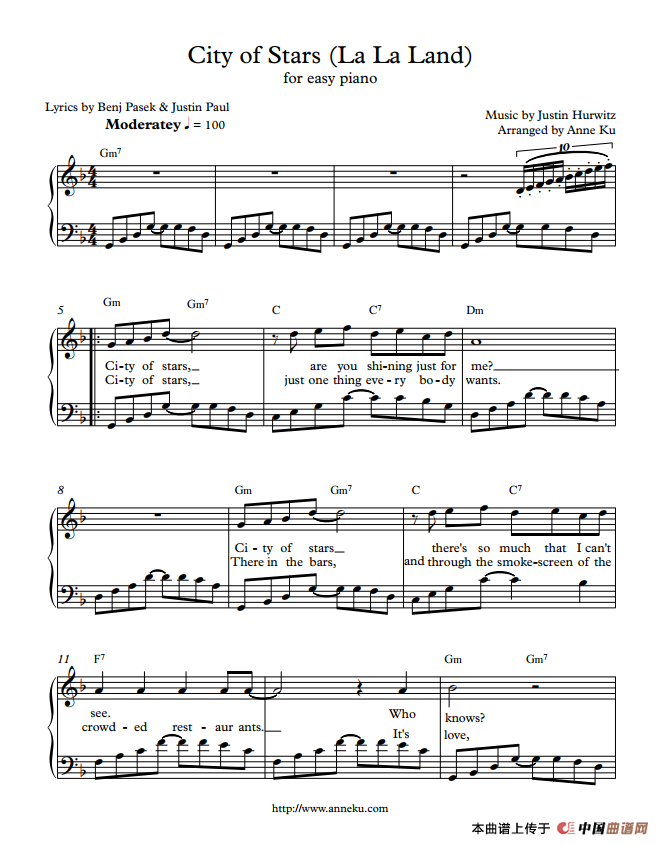 City of Stars（Lala Land）（钢琴弹唱谱）