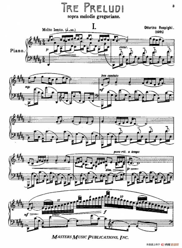 Three Preludes on Gregorian Melodies（三首格里高利圣咏前奏曲 1. 很慢的慢板）