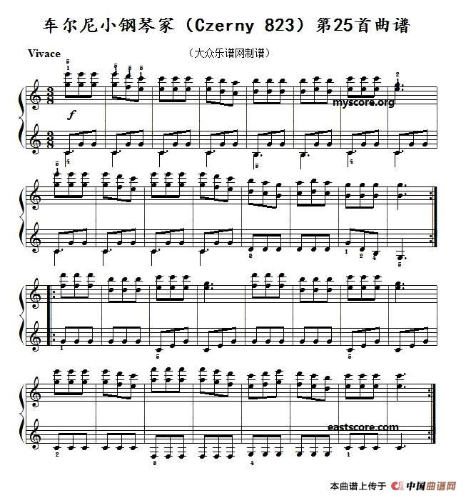 车尔尼《小钢琴家》（Czerny 823）第25首（曲谱及练习提示）