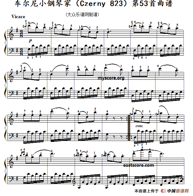车尔尼《小钢琴家》（Czerny 823）第53首（曲谱及练习提示）