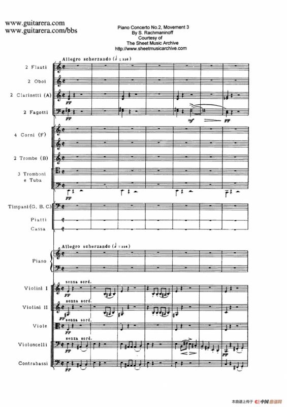 c小调第二钢琴协奏曲 Op.18（第三乐章总谱P1——12）