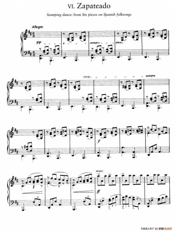 Six Pieces on Spanish Folksongs H.125（6首西班牙民谣小品·7. 踏步舞曲 Zapateado）