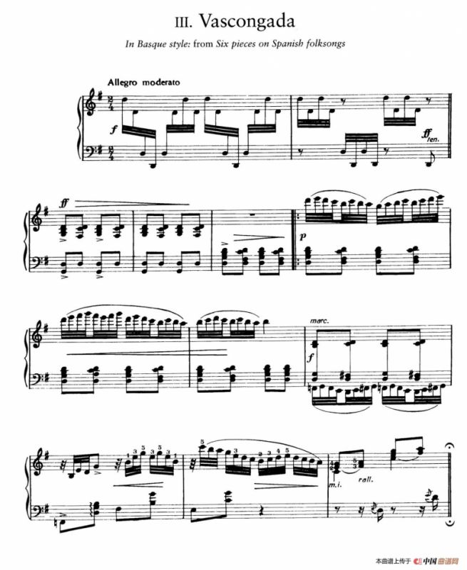 Six Pieces on Spanish Folksongs H.125（6首西班牙民谣小品·4. 巴斯克舞曲 Vascongada）