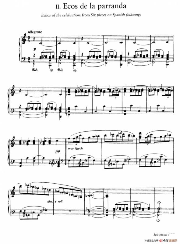Six Pieces on Spanish Folksongs H.125（6首西班牙民谣小品·3. 节日的回忆 Ecos de la parranda）