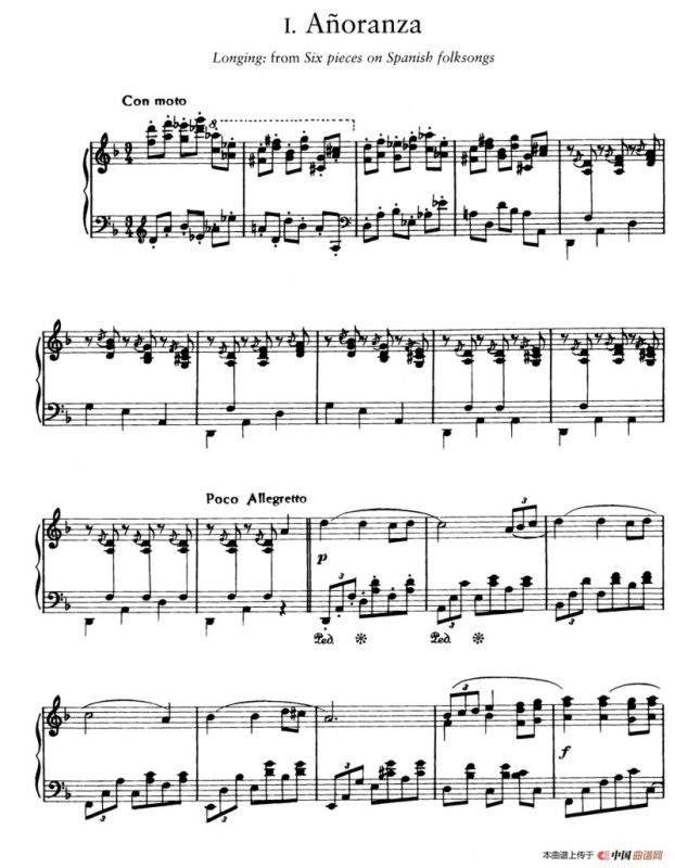 Six Pieces on Spanish Folksongs H.125（6首西班牙民谣小品·2. 怀念 Anoranza）