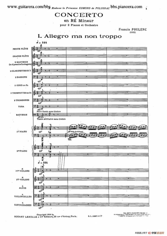 Concerto for 2 Pianos in d Minor（d小调双钢琴协奏曲·总谱）