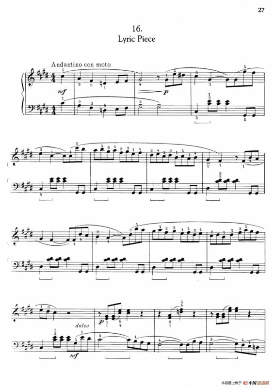 Thirty Pieces For Children Op.27（30首儿童钢琴曲 16—20）