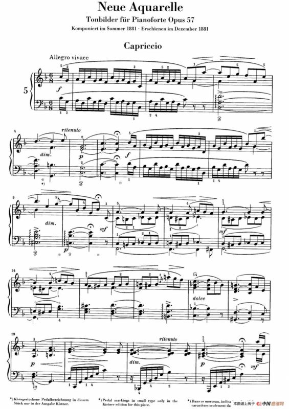 Neue Aquarelle Op.57（新水彩画· 5. 随想曲）