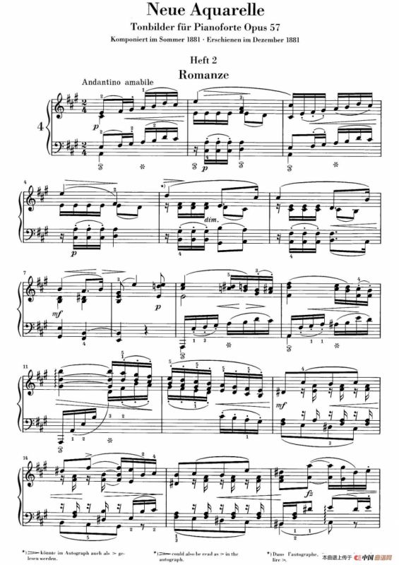 Neue Aquarelle Op.57（新水彩画·4. 浪漫曲）