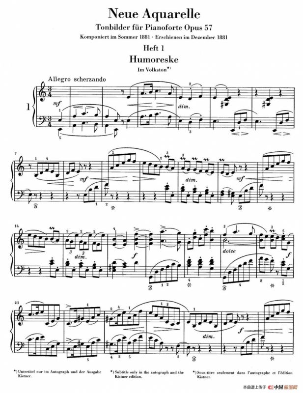 Neue Aquarelle Op.57（新水彩画·1. 幽默曲）