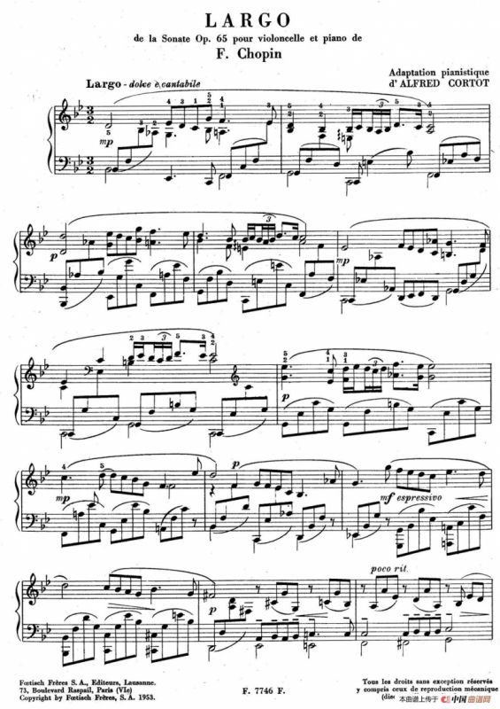 Sonata for Cello and Piano in g Minor Op.65（g小调大提琴奏鸣曲·柯尔托改编广板乐章钢琴独奏谱）