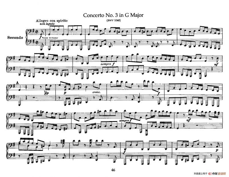Brandenburg Concerto No.3 in G Major BWV.1048（G大调第三勃兰登堡协奏曲·四手联弹版）