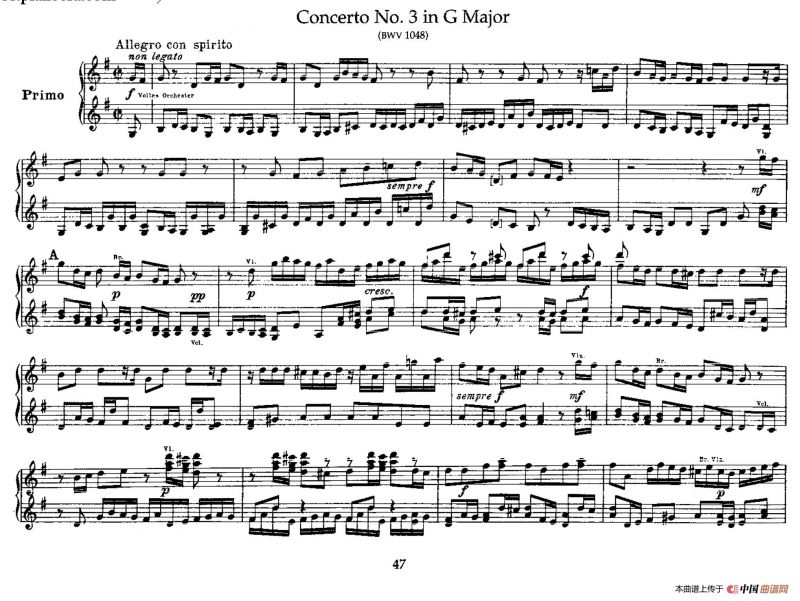 Brandenburg Concerto No.3 in G Major BWV.1048（G大调第三勃兰登堡协奏曲·四手联弹版）