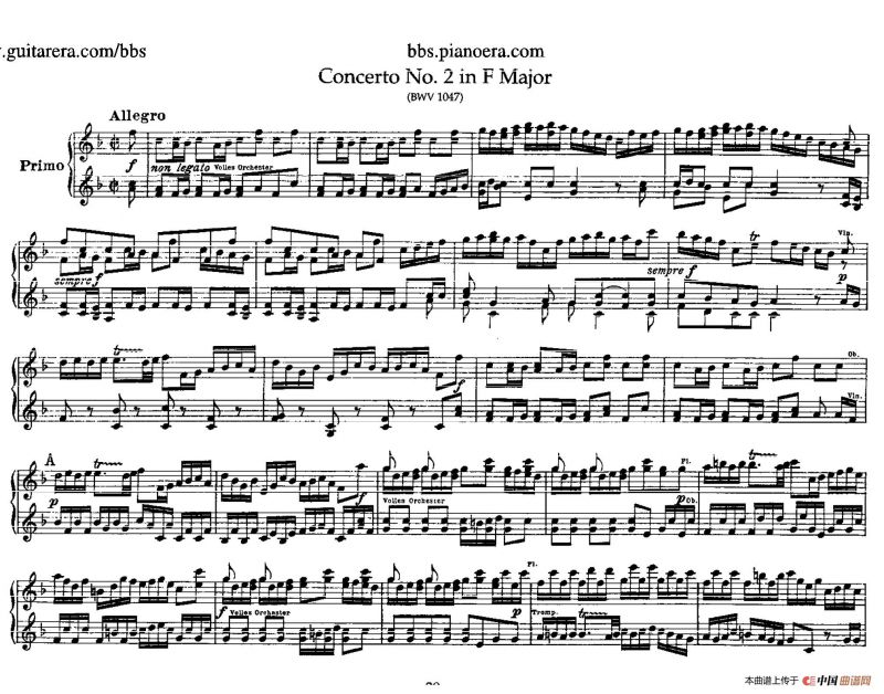 Brandenburg Concerto No.2 in F Major BWV.1047（F大调第二勃兰登堡协奏曲·四手联弹版）