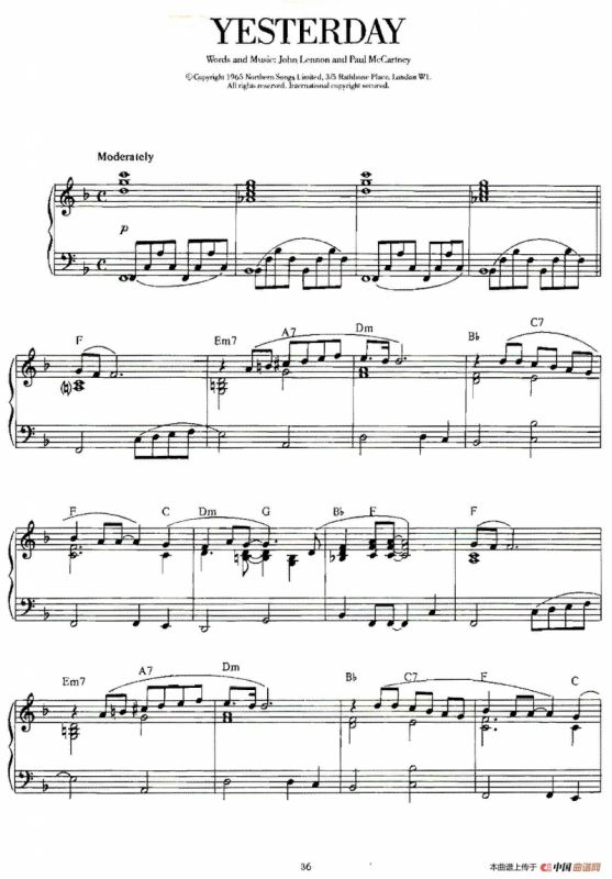 100首欧美流行歌曲钢琴独奏：YESTERDAY