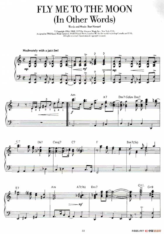 100首欧美流行歌曲钢琴独奏：FLY ME TO THE MOON