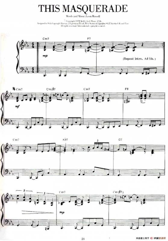 100首欧美流行歌曲钢琴独奏：THIS MASQUERADE