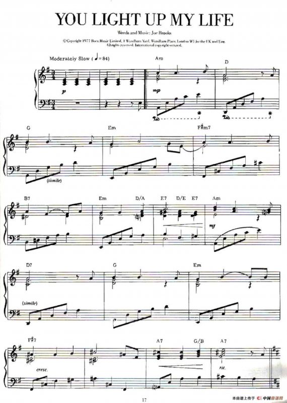 100首欧美流行歌曲钢琴独奏：YOU LIGHT UP MY LIFE