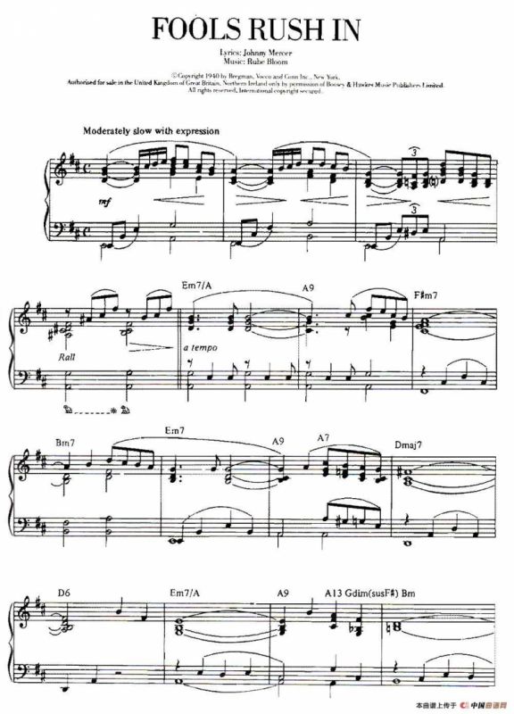 100首欧美流行歌曲钢琴独奏：FOOLS RUSHIN