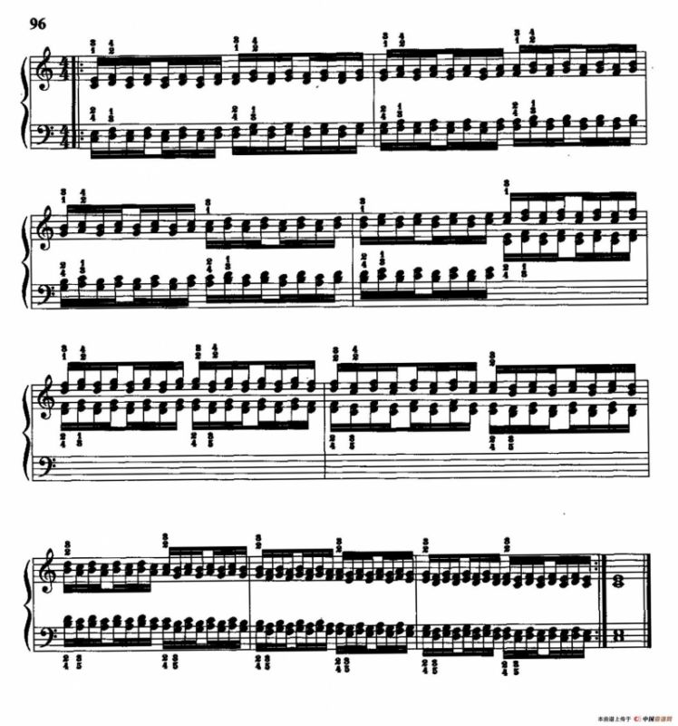 哈农钢琴练指法（第三部分·54 平行三度音的四重颤音）