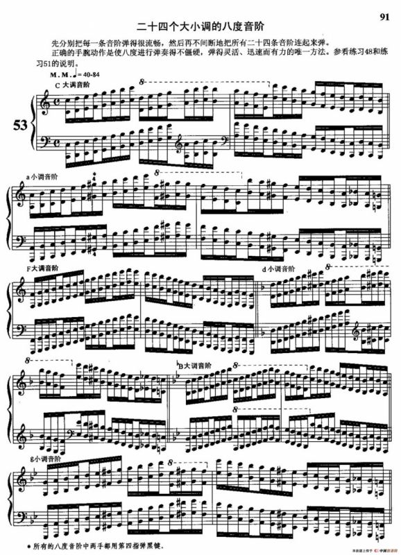 哈农钢琴练指法（第三部分·53 二十四个大小调的八度音阶）