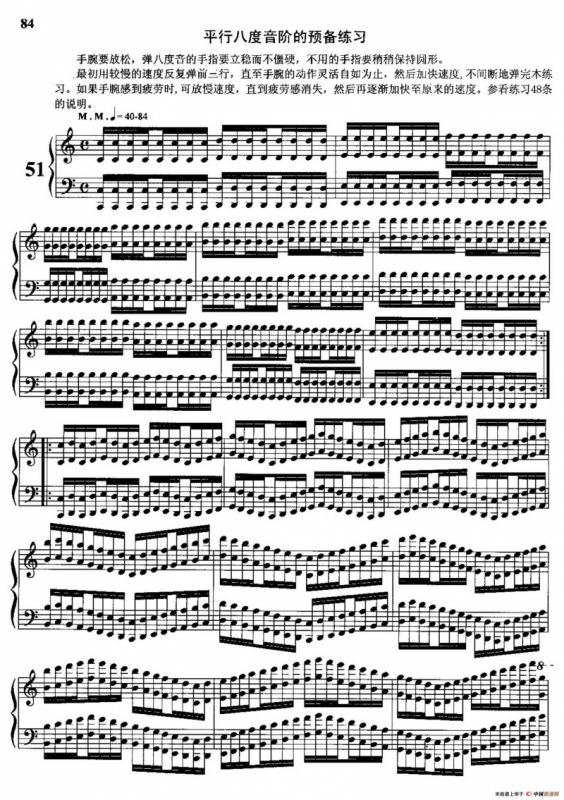 哈农钢琴练指法（第三部分·51 平行八度音阶预备练习）