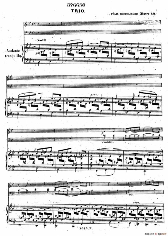 Piano Trio No.1 in d Minor Op.49（d小调第一钢琴三重奏·第二乐章）