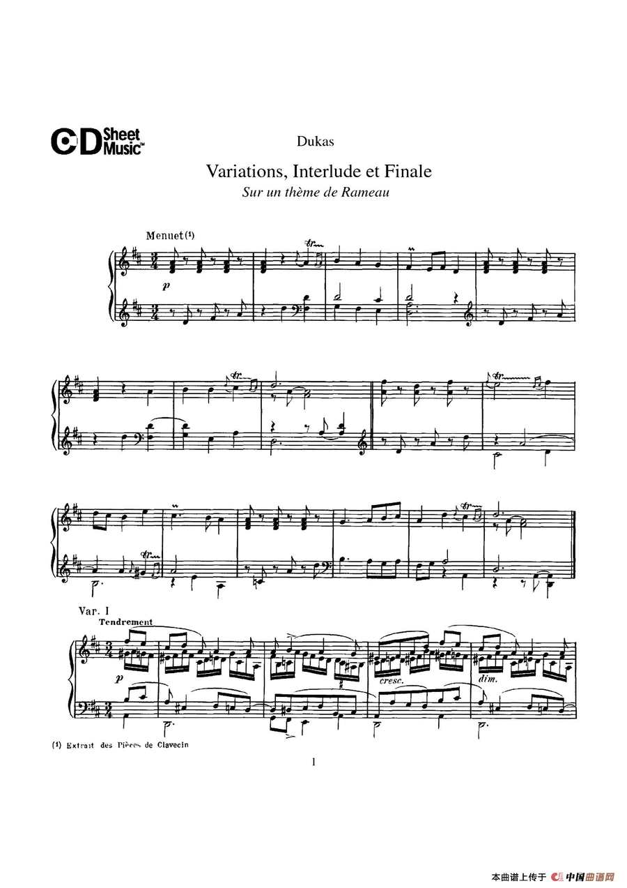 Variations, Interlude & Finale on theme de Rameau（拉摩主题变奏曲、间奏曲和终曲·第一部分）