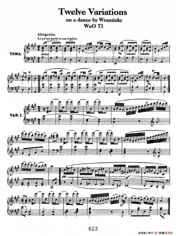 12 Variations on a Dance by Wrantizky WoO 71（伍拉尼茨基舞曲主题变奏曲）