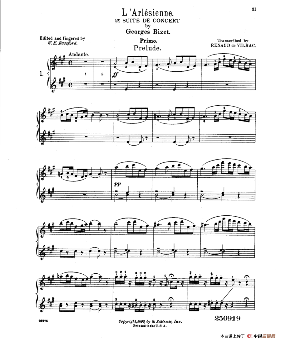 LArlesienne Suite No·2（阿莱城姑娘·第二组曲·四手联弹）