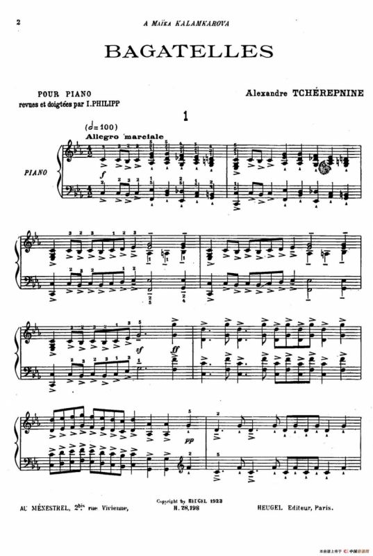 Tcherepnin - 10 Bagatelles Op.5（齐尔品-10首小品·1）