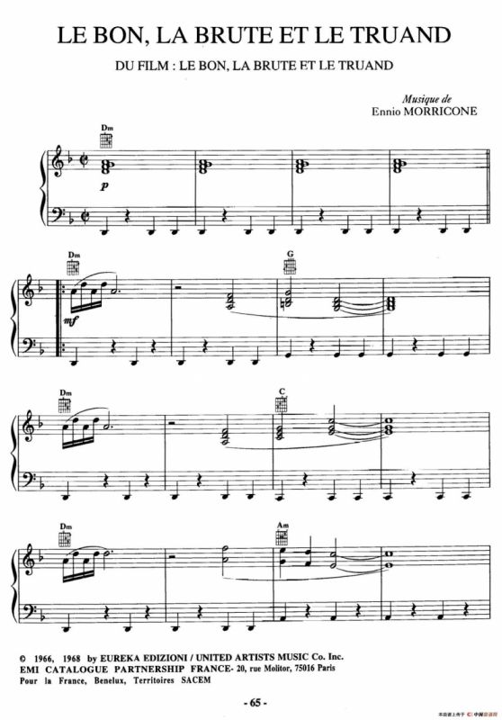 电影配乐大师莫瑞康最佳20首钢琴谱（Best of Ennio Morricone·20）