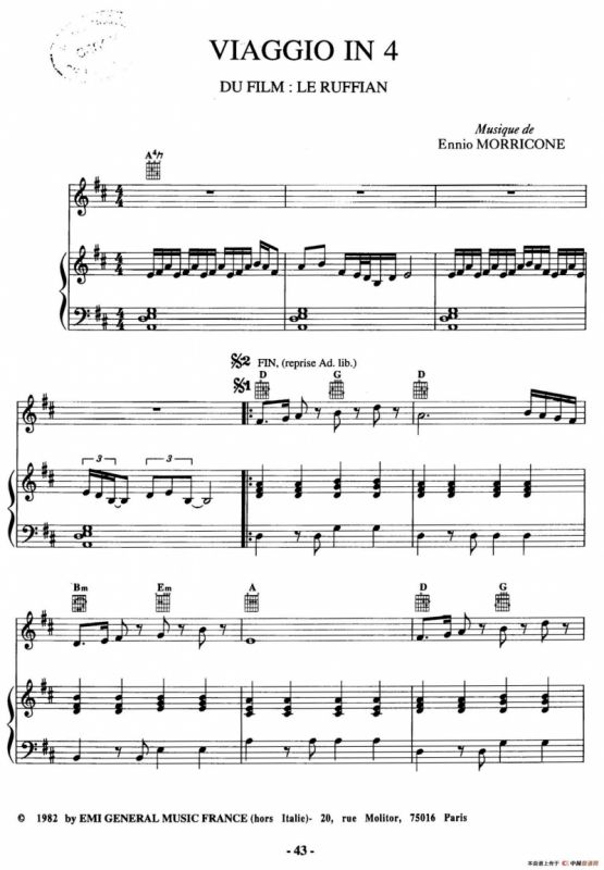 电影配乐大师莫瑞康最佳20首钢琴谱（Best of Ennio Morricone·13）