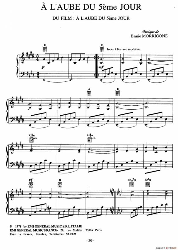 电影配乐大师莫瑞康最佳20首钢琴谱（Best of Ennio Morricone·9）