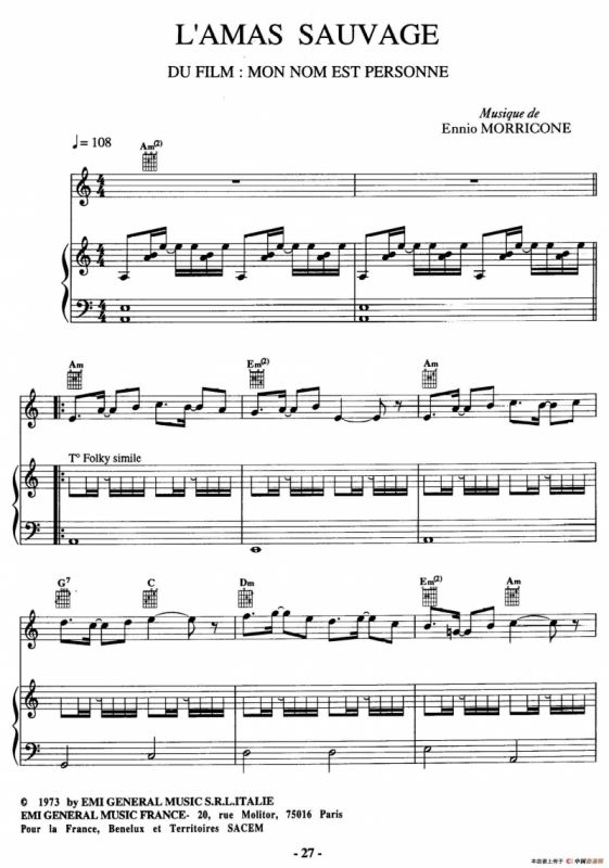 电影配乐大师莫瑞康最佳20首钢琴谱（Best of Ennio Morricone·8）