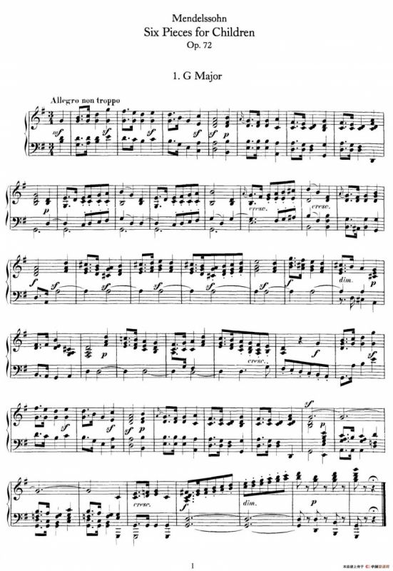 6 Pieces for Children Op.72（6首儿童钢琴曲1.G大调）