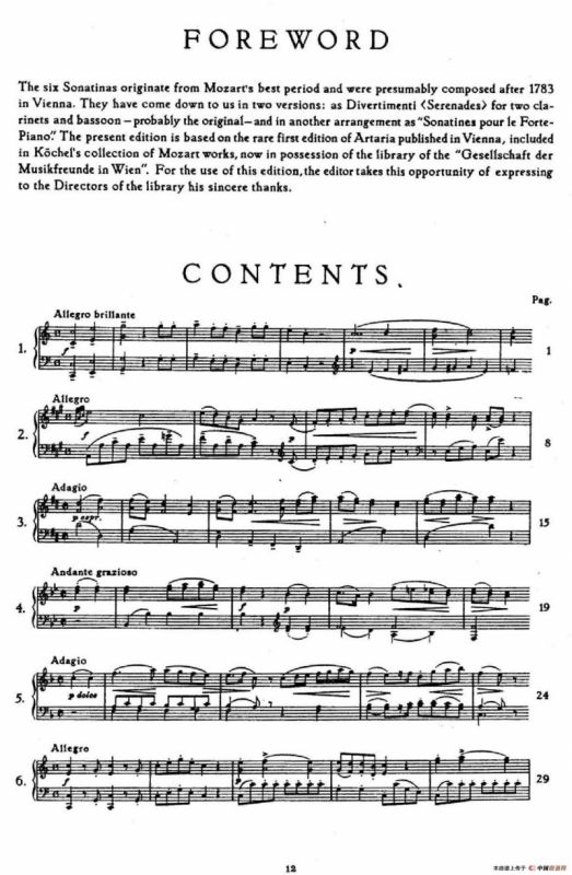 6 Viennese Sonatinas K.439b（6首维也纳小奏鸣曲·Ⅰ）