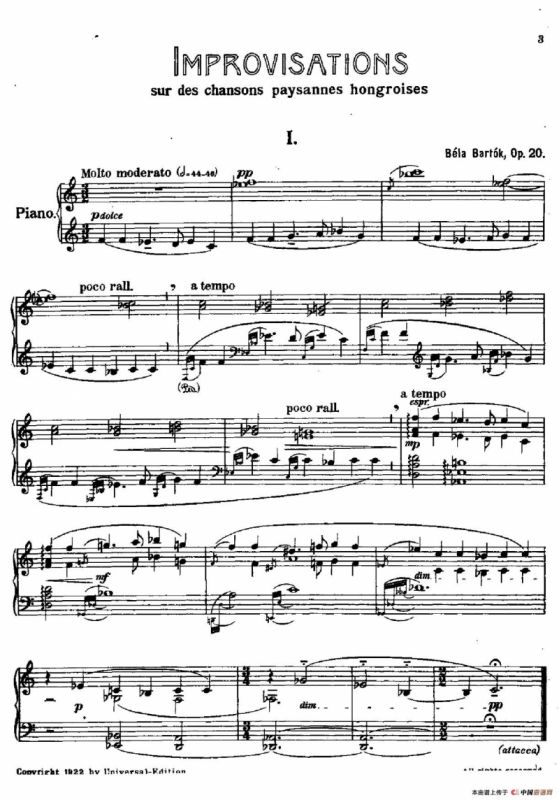 8 Improvisations Op.20 （8首匈牙利民歌即兴曲·Ⅰ）