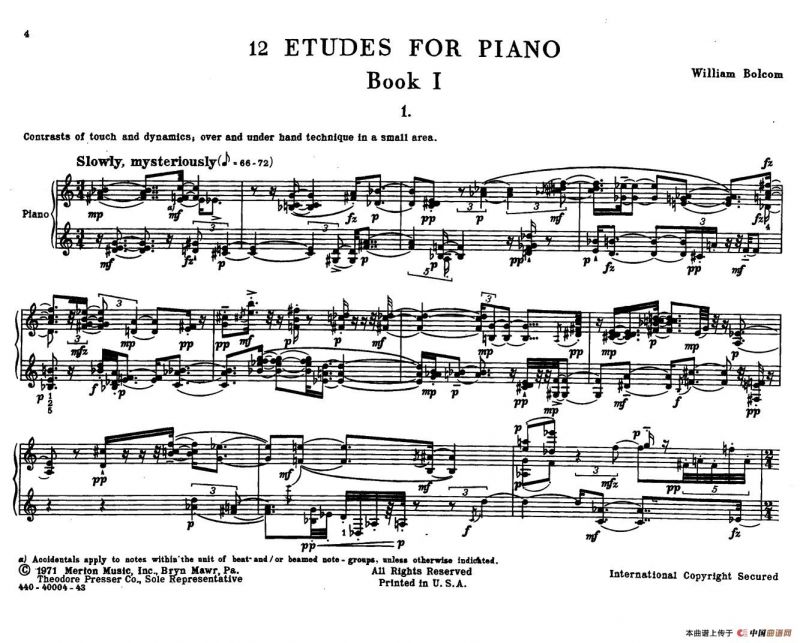 12 Etudes for Piano（博尔科姆12首钢琴练习曲·1）