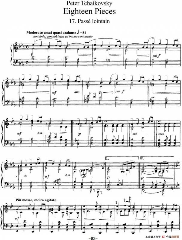 柴可夫斯基18首钢琴小品Op.72（17.Passe lointain）