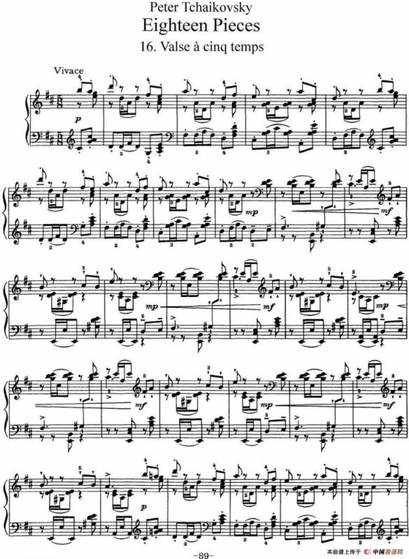 柴可夫斯基18首钢琴小品Op.72（16.Valse a cinq temps）