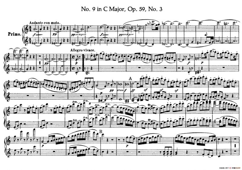 String Quartet No.9 in C Major Op.59-3 - 4 Hands（C大调第九弦乐四重奏·四手联弹）