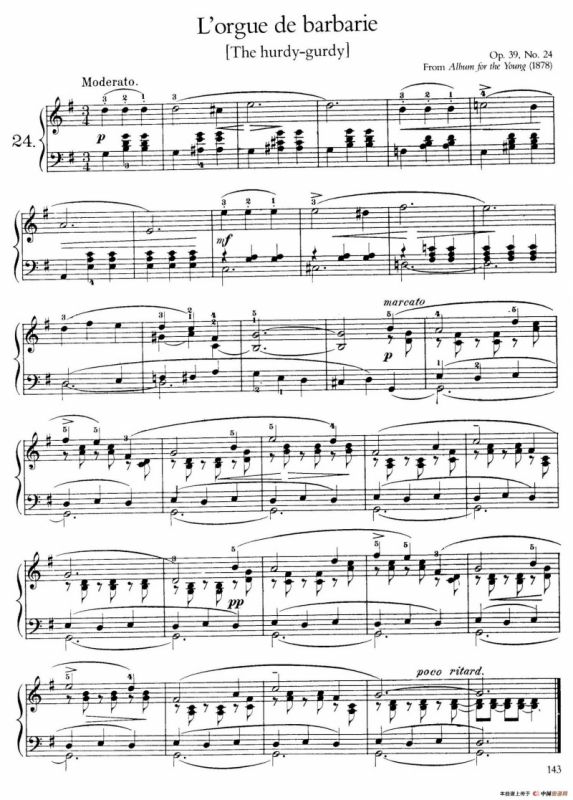 Album for the Young Op.39（儿童钢琴曲集）（24. 手风琴 The Hurdy-Gurdy ）