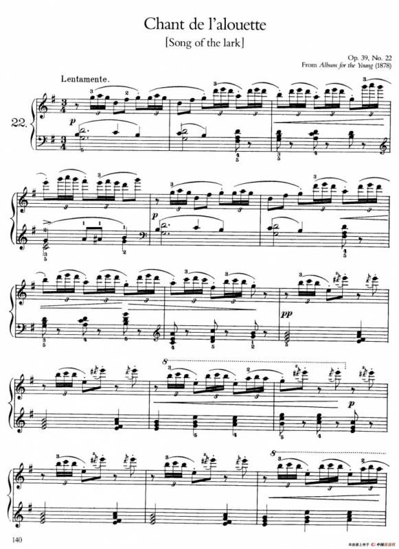 Album for the Young Op.39（儿童钢琴曲集）（22. 云雀之歌 Song of the Lark）