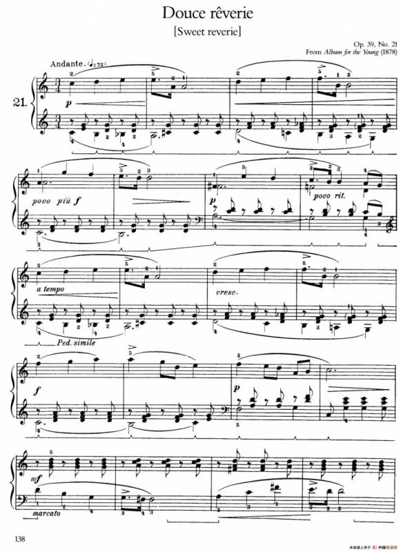 Album for the Young Op.39（儿童钢琴曲集）（21. 甜蜜的梦 Sweet Reverie）