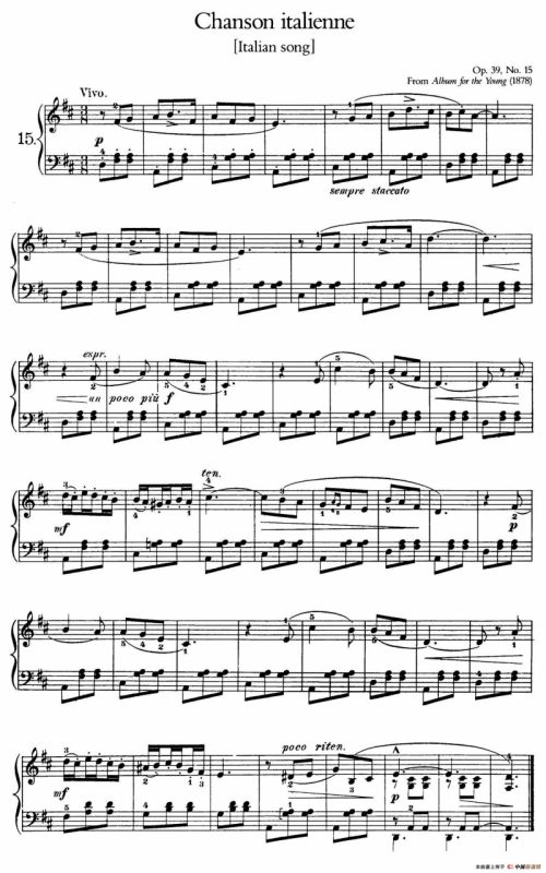 Album for the Young Op.39（儿童钢琴曲集）（15. 意大利歌曲 Italian Song）