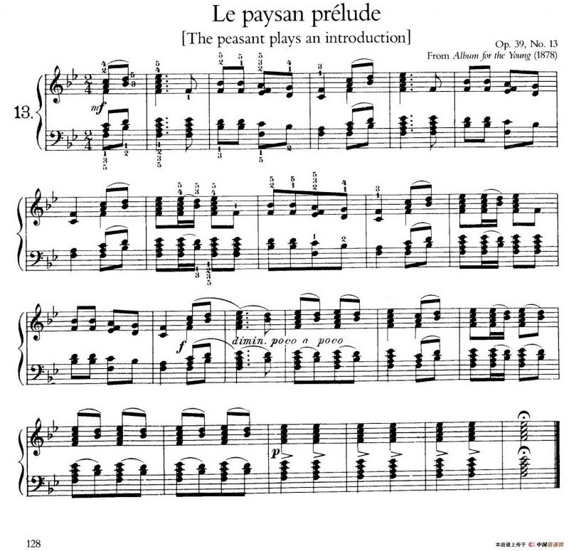 Album for the Young Op.39（儿童钢琴曲集）（13. 农民前奏曲 The Peasant Plays His Ziehharmonika）