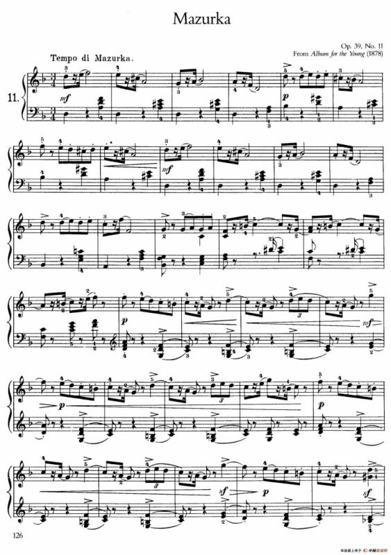 Album for the Young Op.39（儿童钢琴曲集）（11. 玛祖卡 Mazurka）
